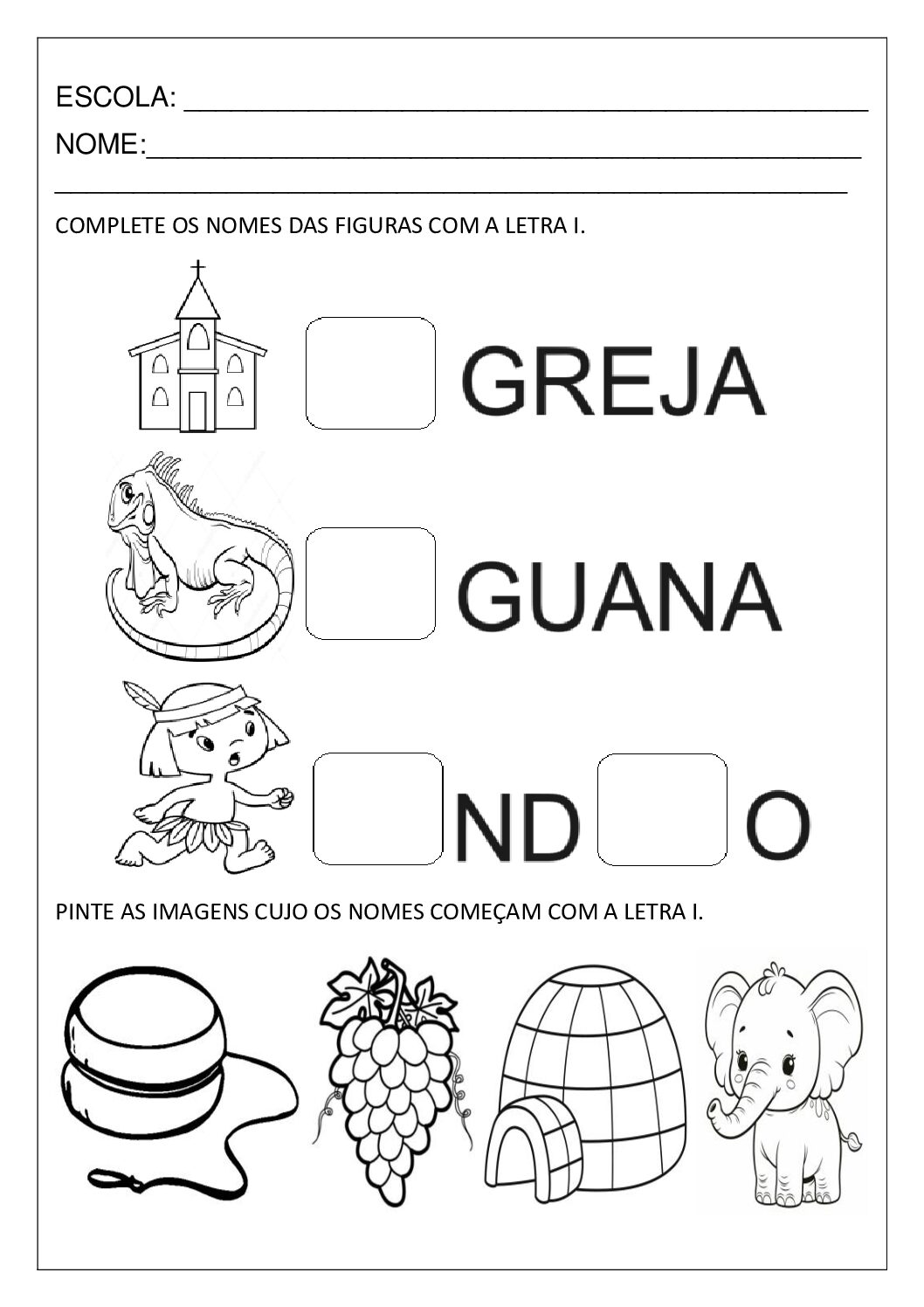 Atividade com a letra I fonema