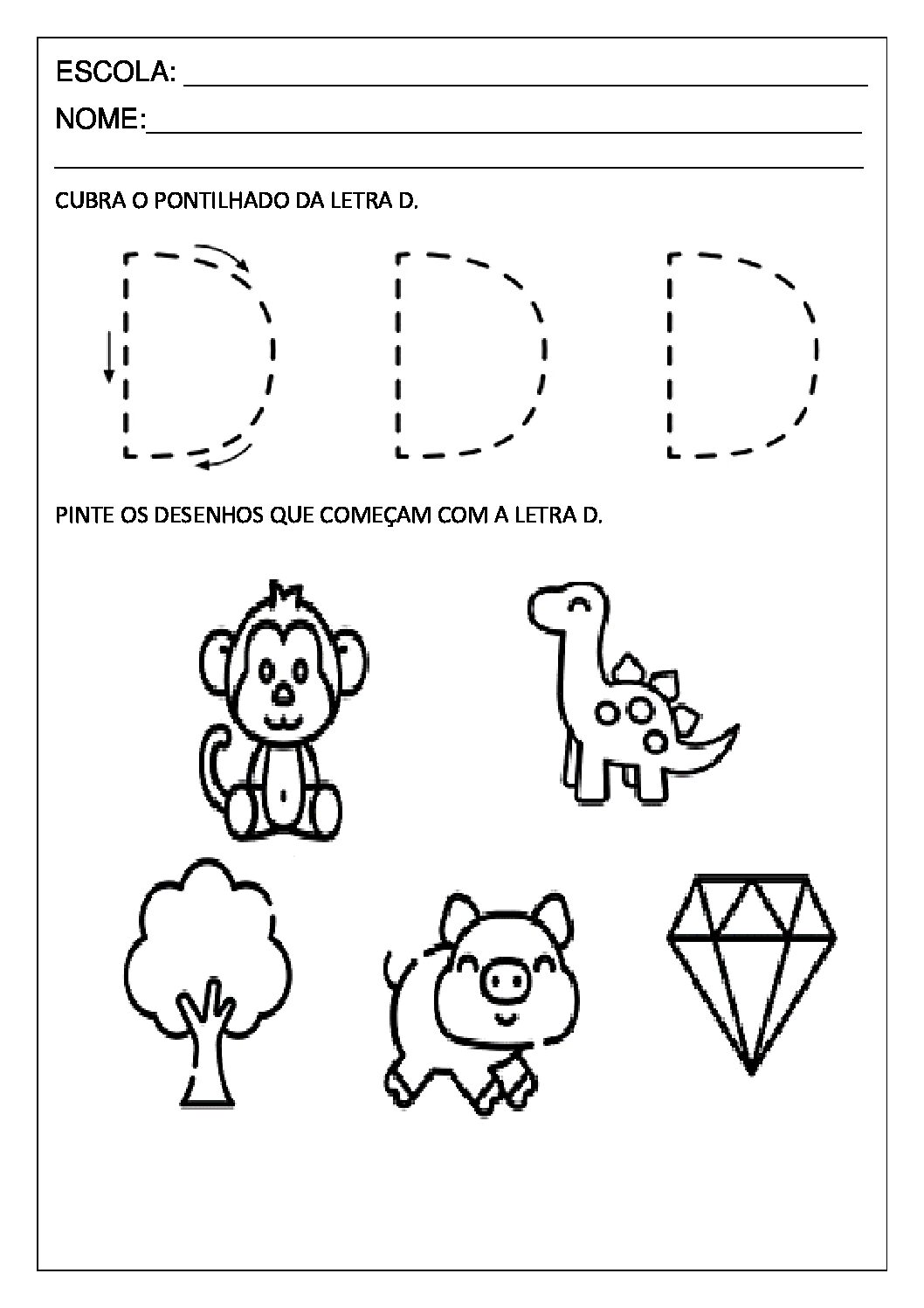 atividade com a letra D para a educação infantil