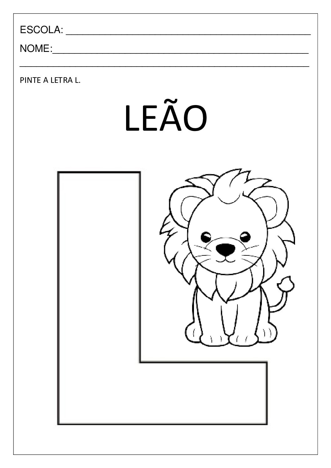 Atividade letra L para educação infantil