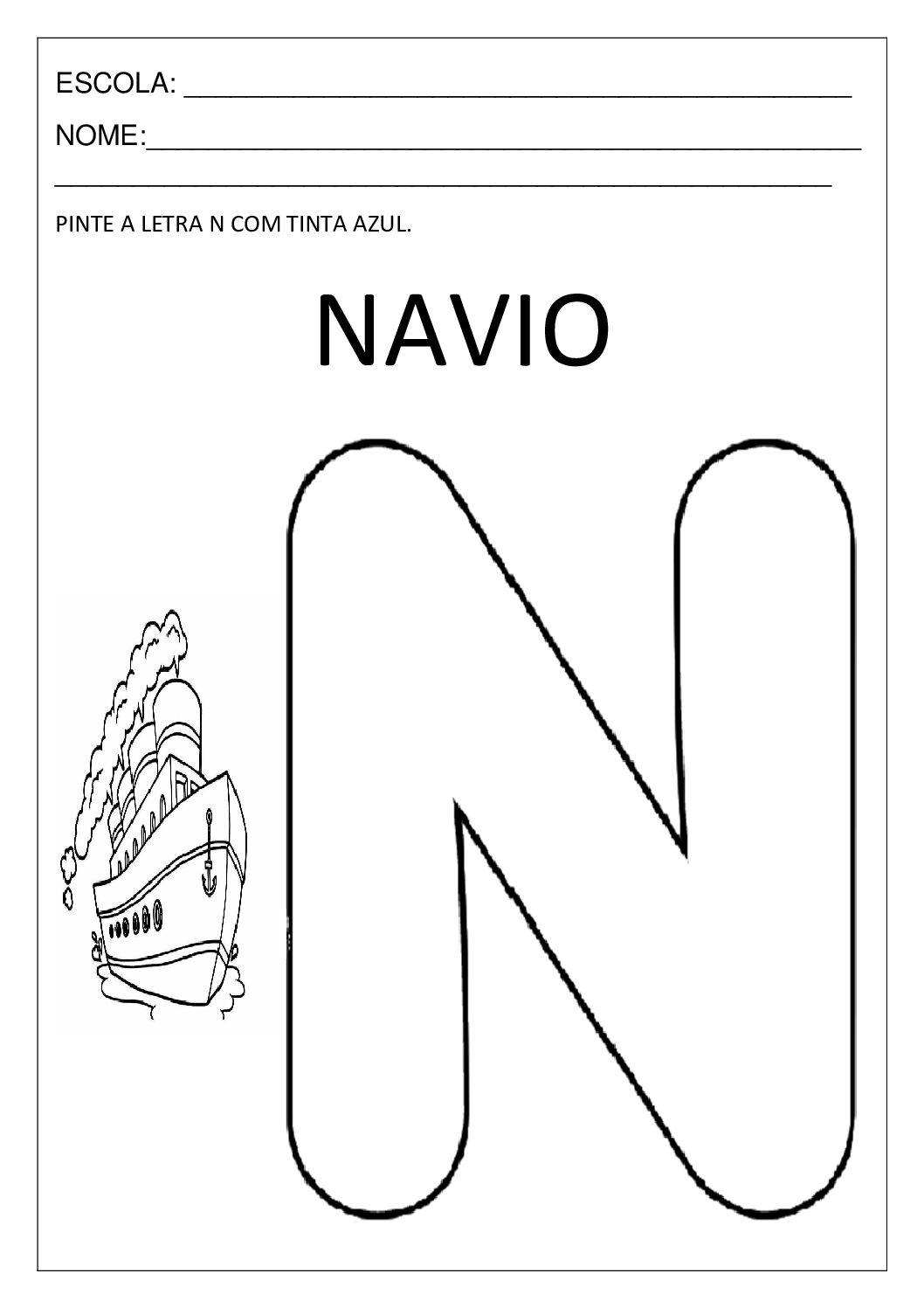 Atividade letra N para educação infantil