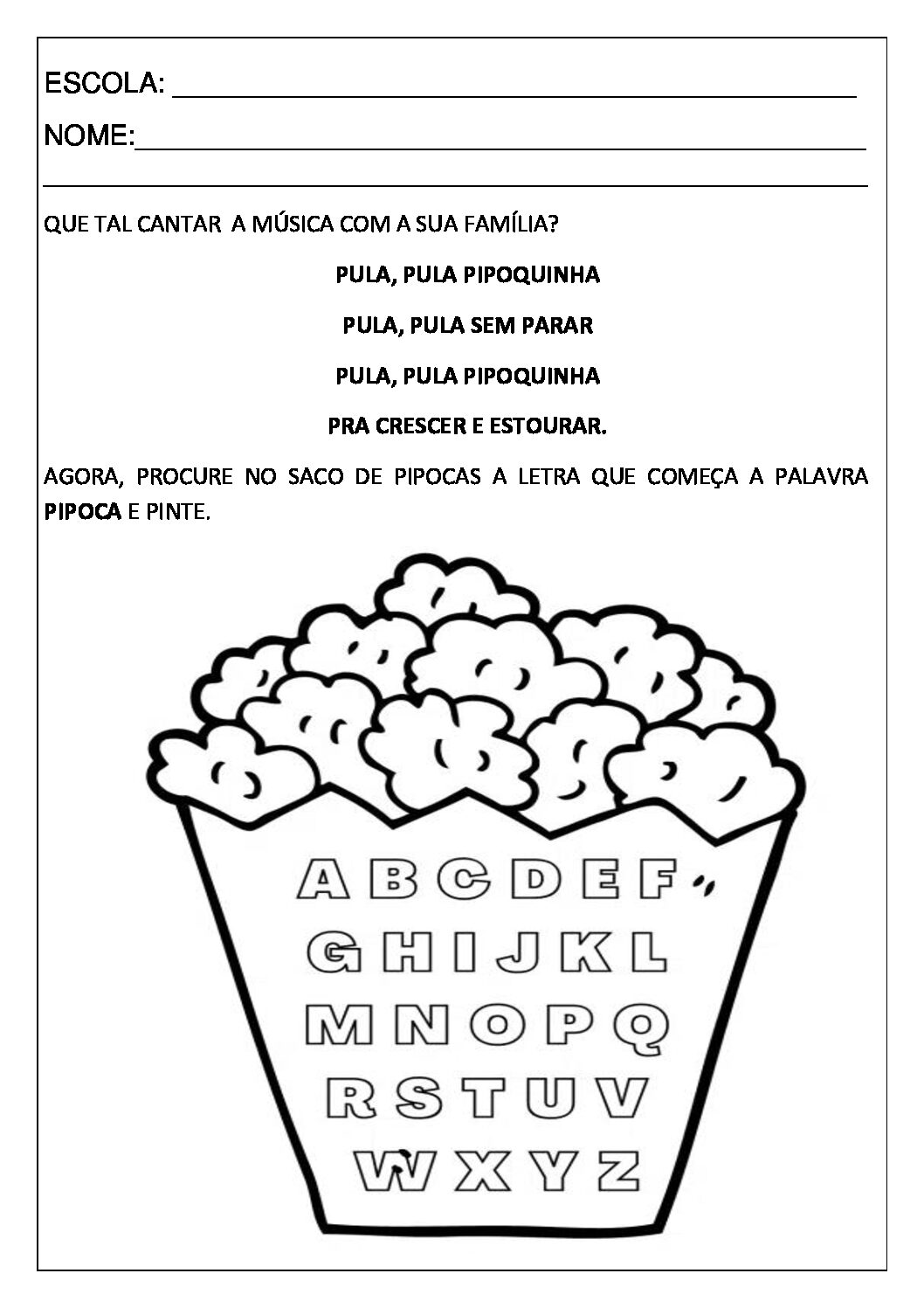 Atividade com a letra P para educação infantil