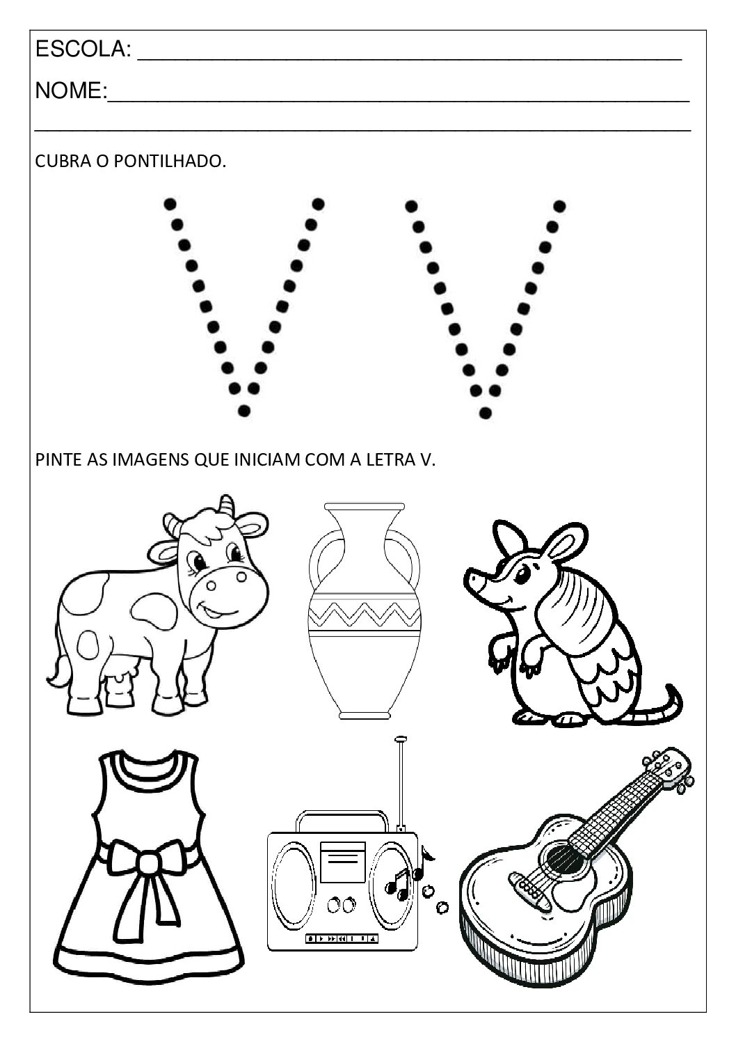 Atividade com a letra V para educação infantil