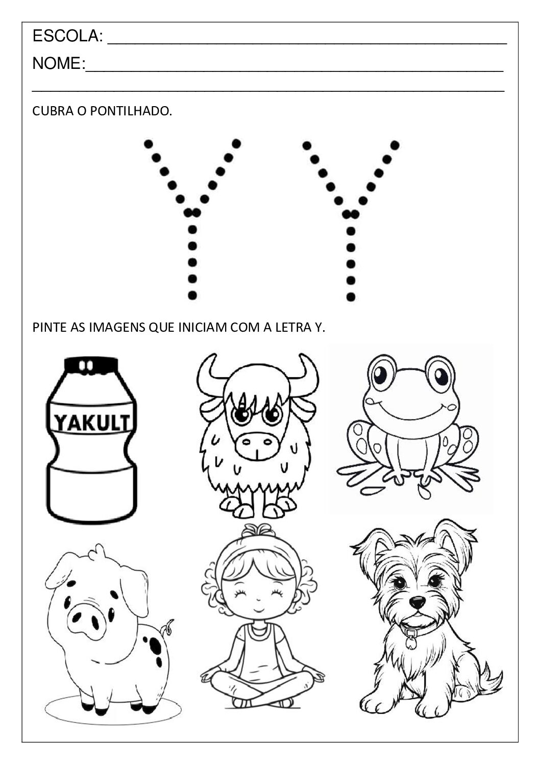 Atividade letra Y traçado e fonema