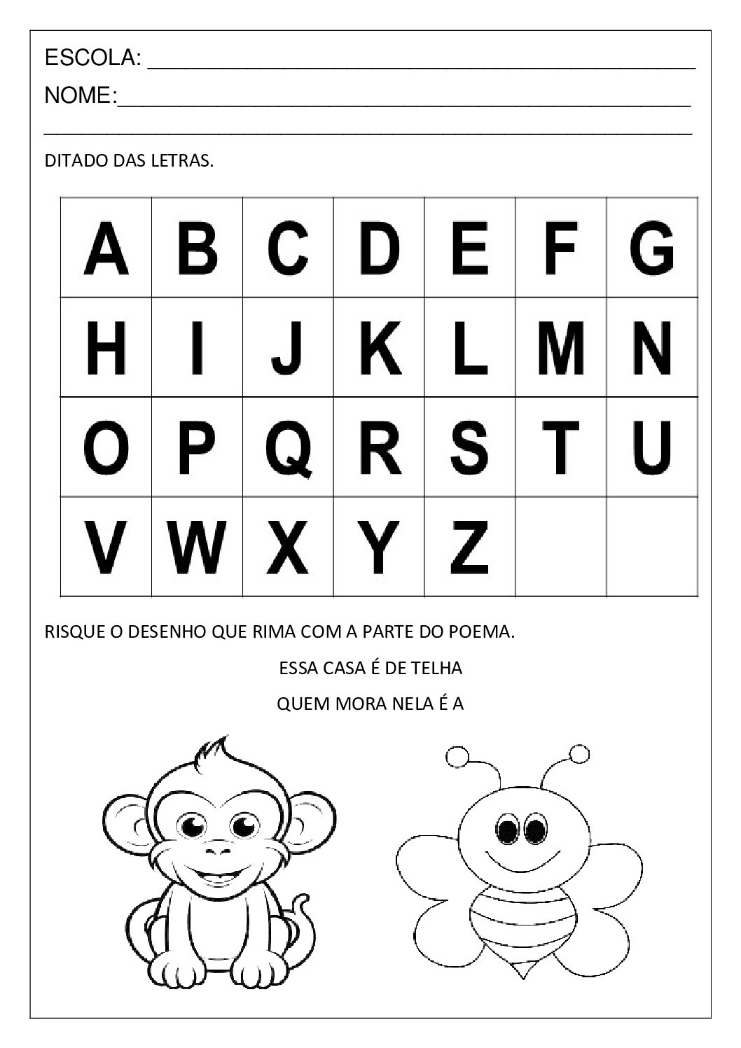 Atividades com o alfabeto para educação infantil