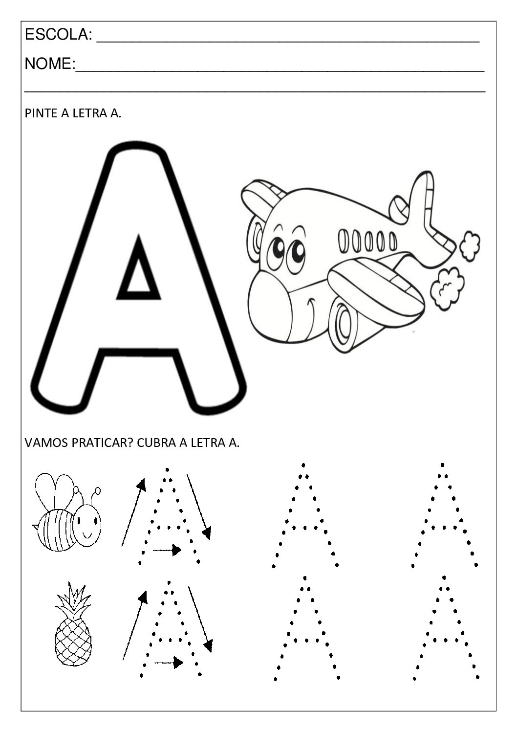 Atividade pronta letra A para educação infantil.