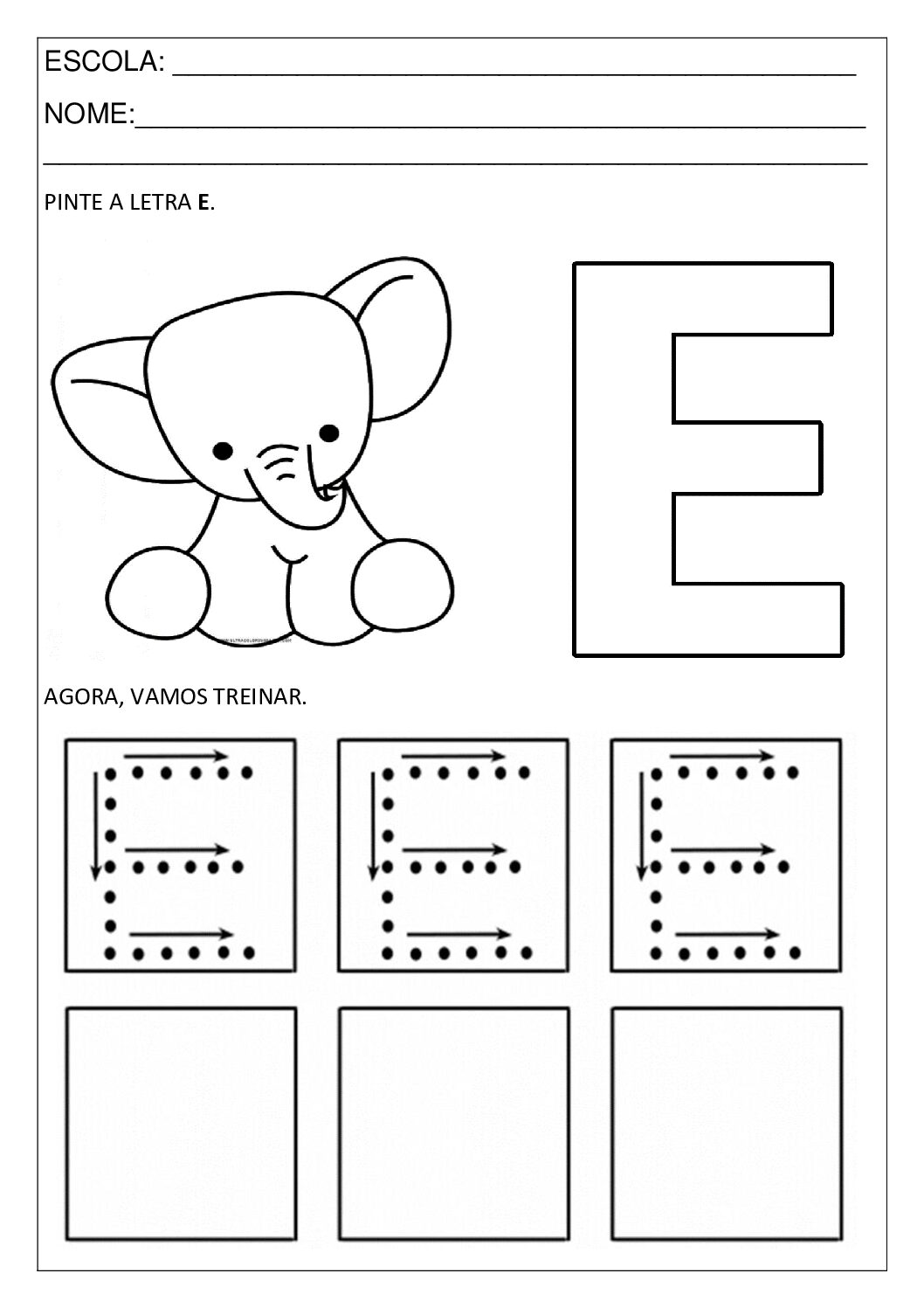 Atividade letra E para Educação Infantil.